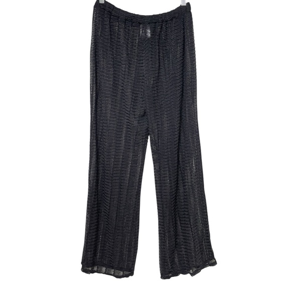 88 Madison L Black Swim Cover Up Pants, Fishnet, Mesh, Spandex with Tie Waist - Picture 3 of 7